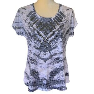 Cato Women's Tie-Dye T-Shirt with Studded‎ Embellishment Gray White Medium